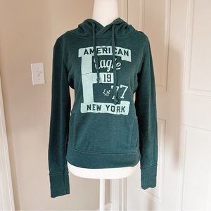 American Eagle Outfitters Blue Teal Graphic Logo Sweatshirt Hoodie Size XS